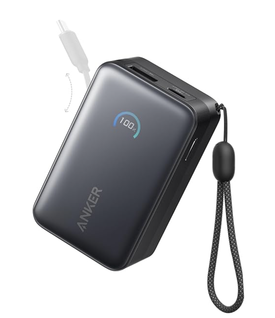 Anker Nano Power Bank, 10,000mAh Portable Charger with Built-in Cable, 45W Max Compact Battery Pack, 70 cm InstaCord Retractable Cable, Smart Display, For iPhone 17/16/15 Series, iPad, Galaxy, Pixel